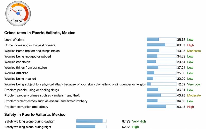 infographic with crime rates in Puerto Vallarta, Mexico, one of the safest cities in Mexico