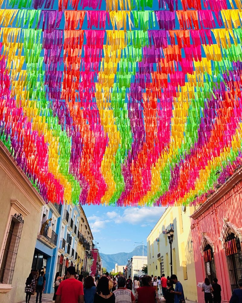 colorful street in downtown oaxaca city mexico