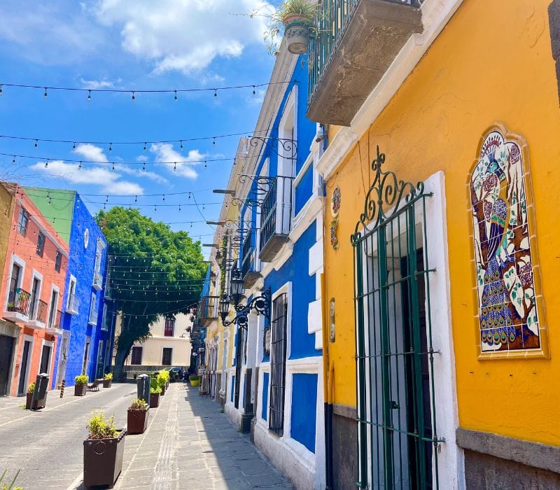 colorful street in puebla mexico called callejon de los sapos