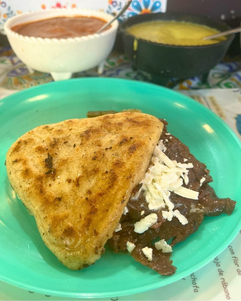 plate with Itacates and cecina de yecapixtla in tepoztlan market