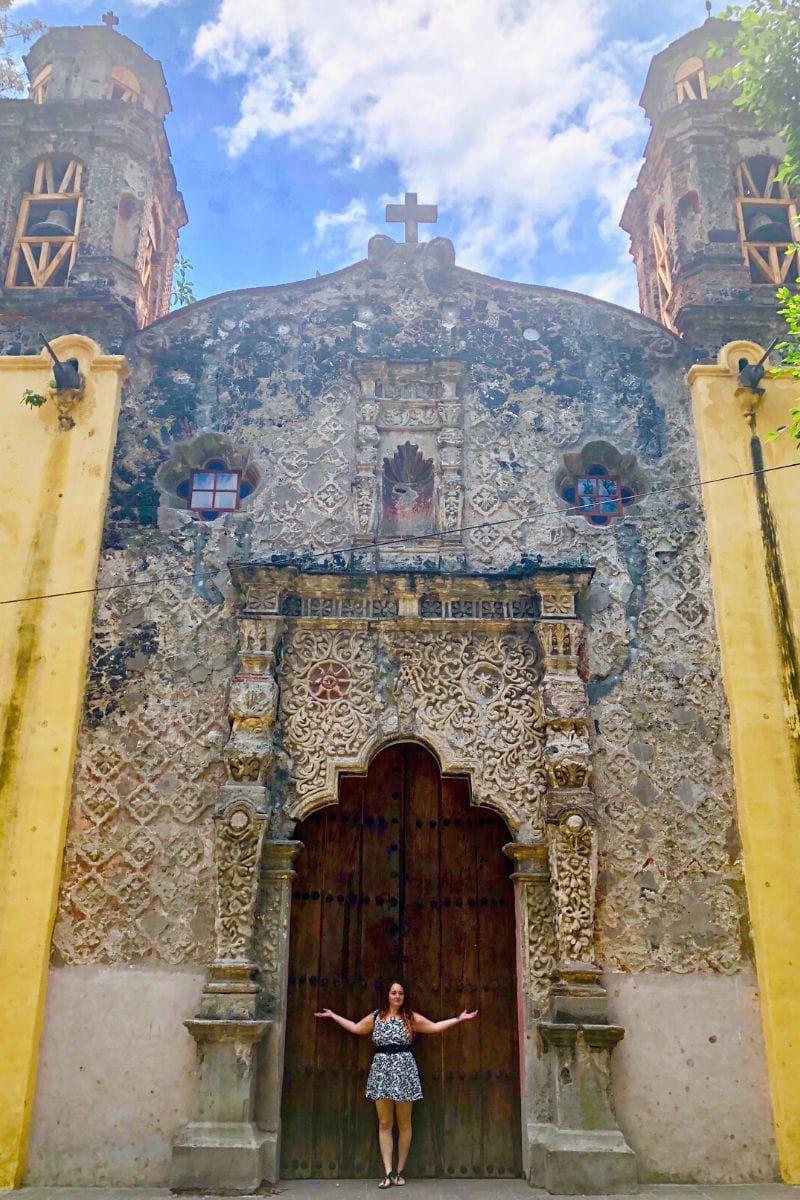 woman in front of La Conchita Church Coyoacan Mexico City