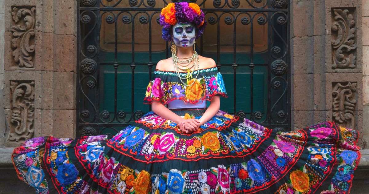 woman dressed for day of the dead in mexico