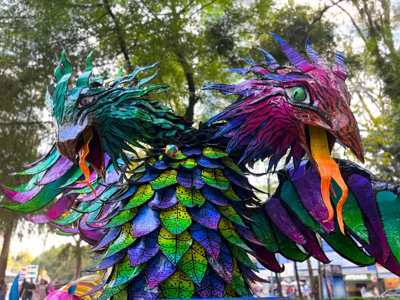 large colorful hybrid animal figure in the Alebrijes Parade Mexico City Day of the Dead