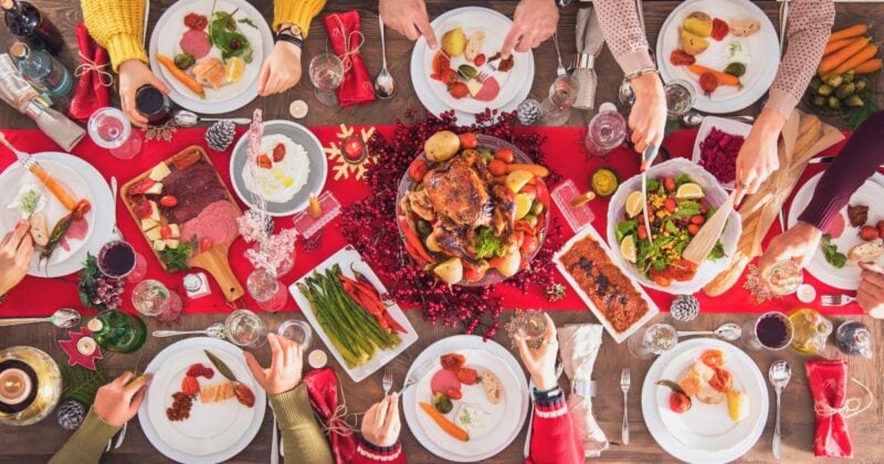 table set with traditional mexican christmas foods