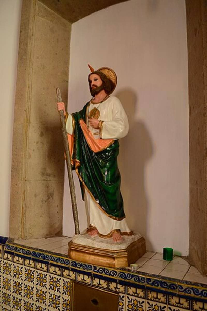 Statue of San Judas Tadeo (Saint Jude) in green and white robes