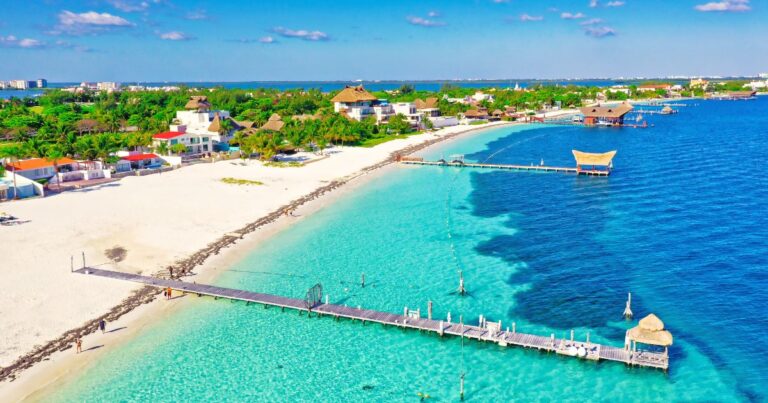 aerial photo of cancun beach, one of the safest beaches in mexico