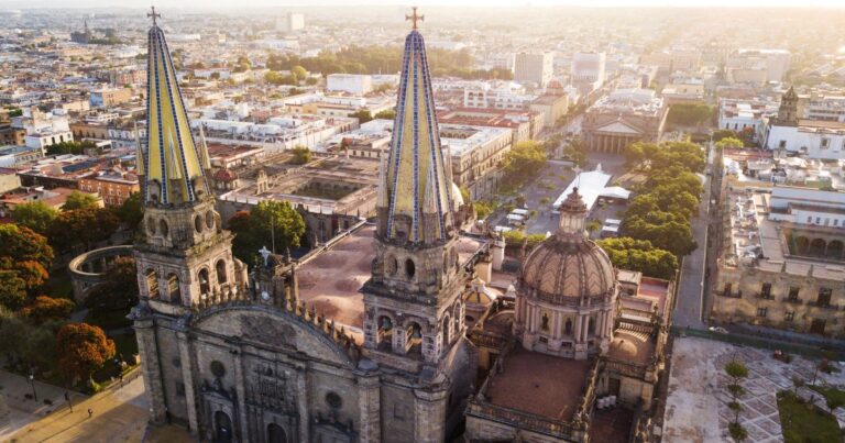 aerial shot of guadalera church | is guadalajera safe