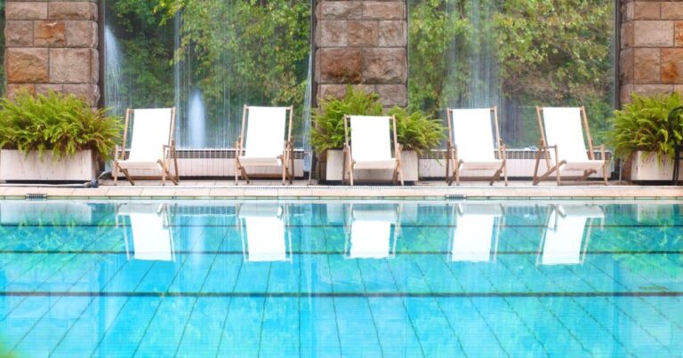 pool area and lounge chairs at one of the Best Oaxaca Hotels With Pools