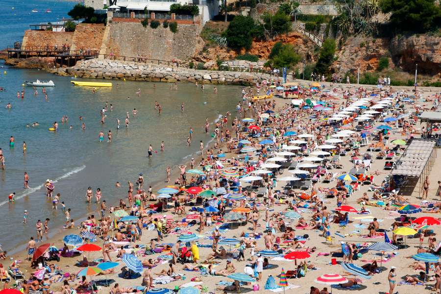crowded beach in europe