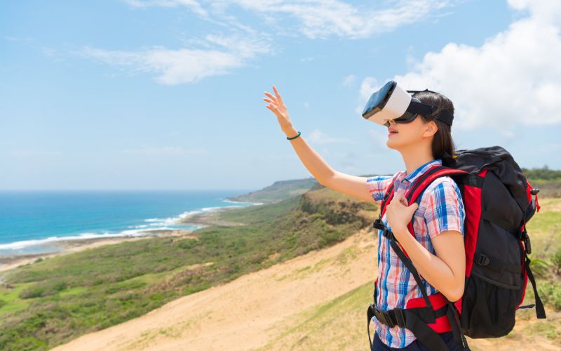 traveler trying out VR travel