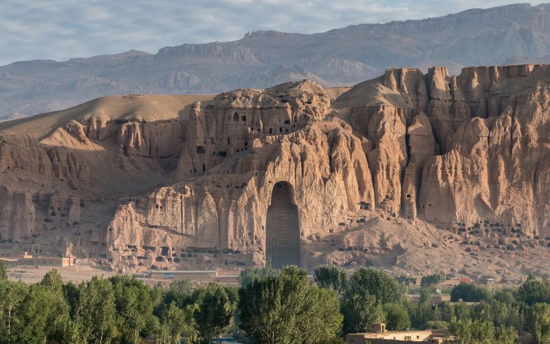 empty slot for a big buddhist statue carved into the mountain bamiyan buddhas