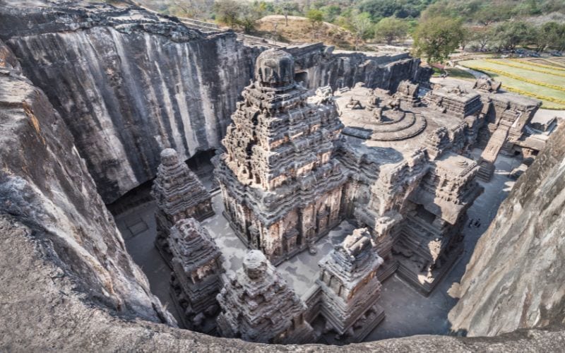 aerial view of kailas temple in india
