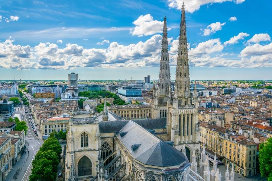 Aerial view of Cathédrale Saint-André de Bordeaux in Bordeaux, France