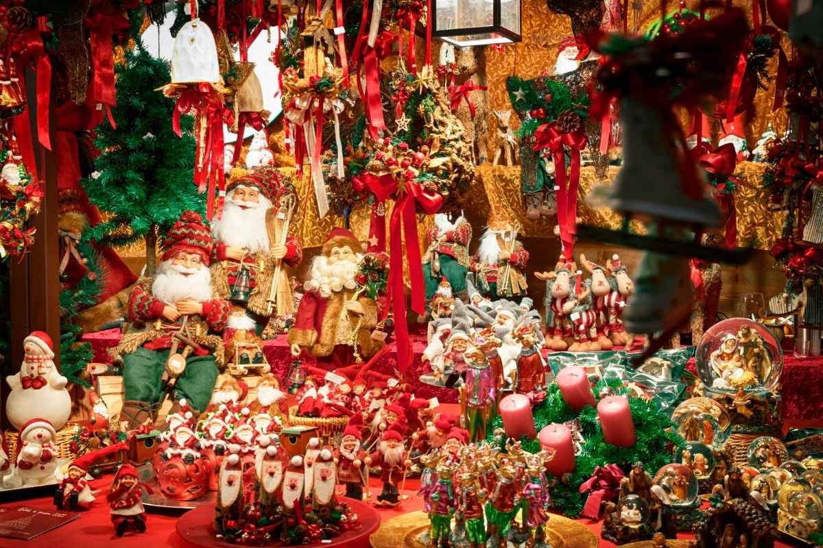 Christmas decorations displayed for sale at a Christmas Market