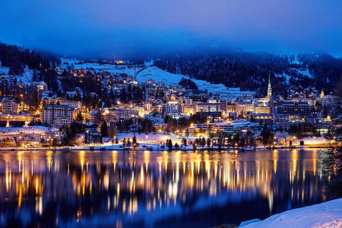St. Moritz Resort at night, Switzerland