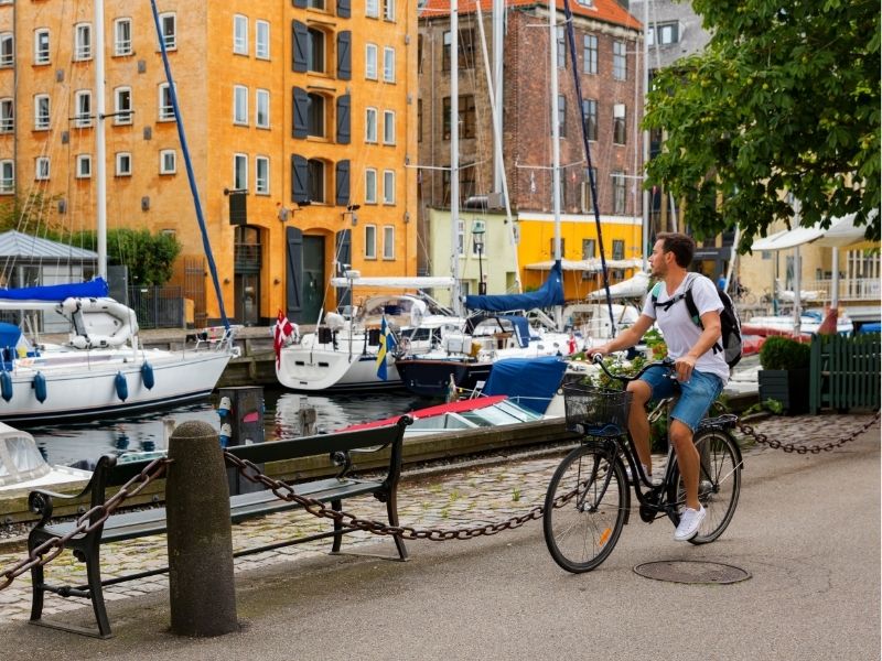 man biking in Coppanhagen, Denmark