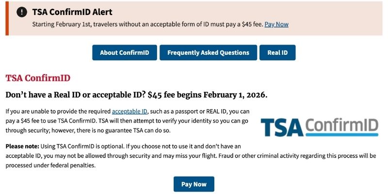 TSA Confirm ID Program website