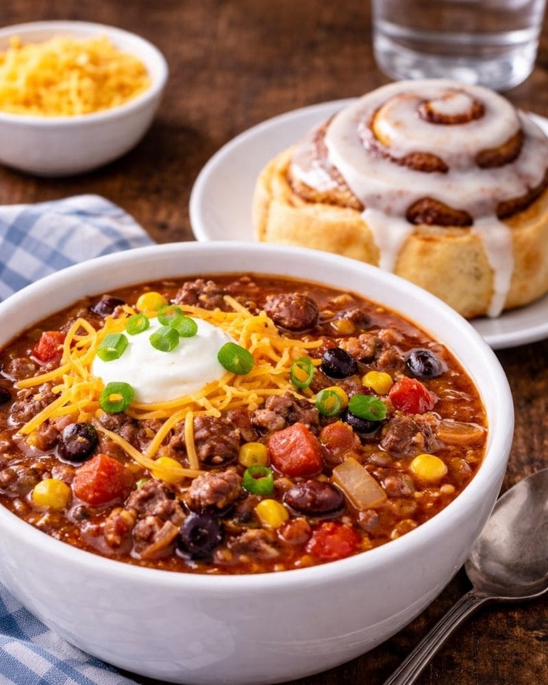Chili and Cinnamon Rolls midwestern foods