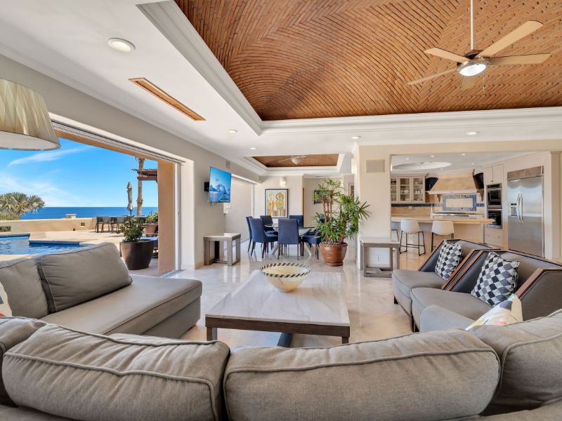 Spacious living room with ocean views at Casa Dorado in Pedregal, Cabo San Lucas