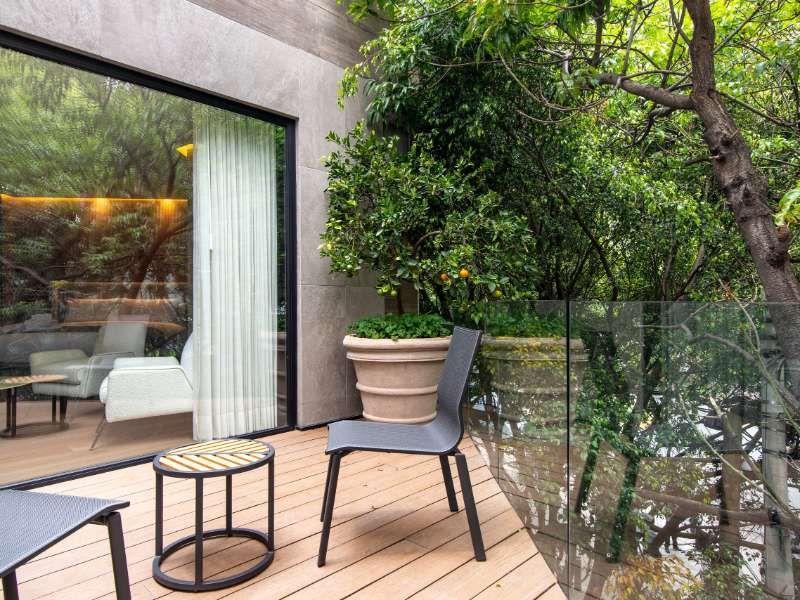 Leafy private terrace at the Casa Nogal Grand Terrace Suite Airbnb in Polanco, Mexico City