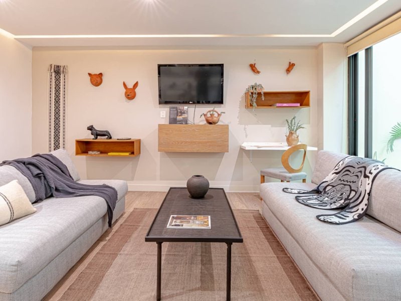 Living room with two sofas at Loft Balam Airbnb in Polanco, Mexico City