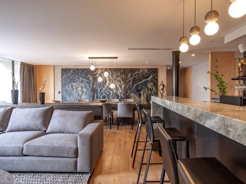 Open living and dining area at the luxury 3-bedroom Airbnb near Masaryk in Polanco, Mexico City