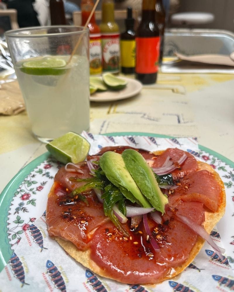 Tuna tostada at Mi Compa Chava in Roma Norte, Mexico City