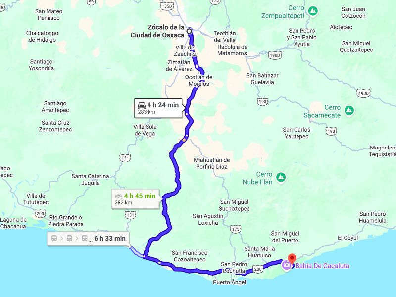map of the new toll highway drive from oaxaca city to huatulco