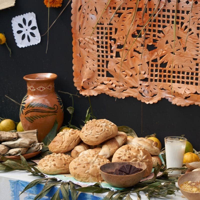 pan de muerto on ofrenda for day of the dead